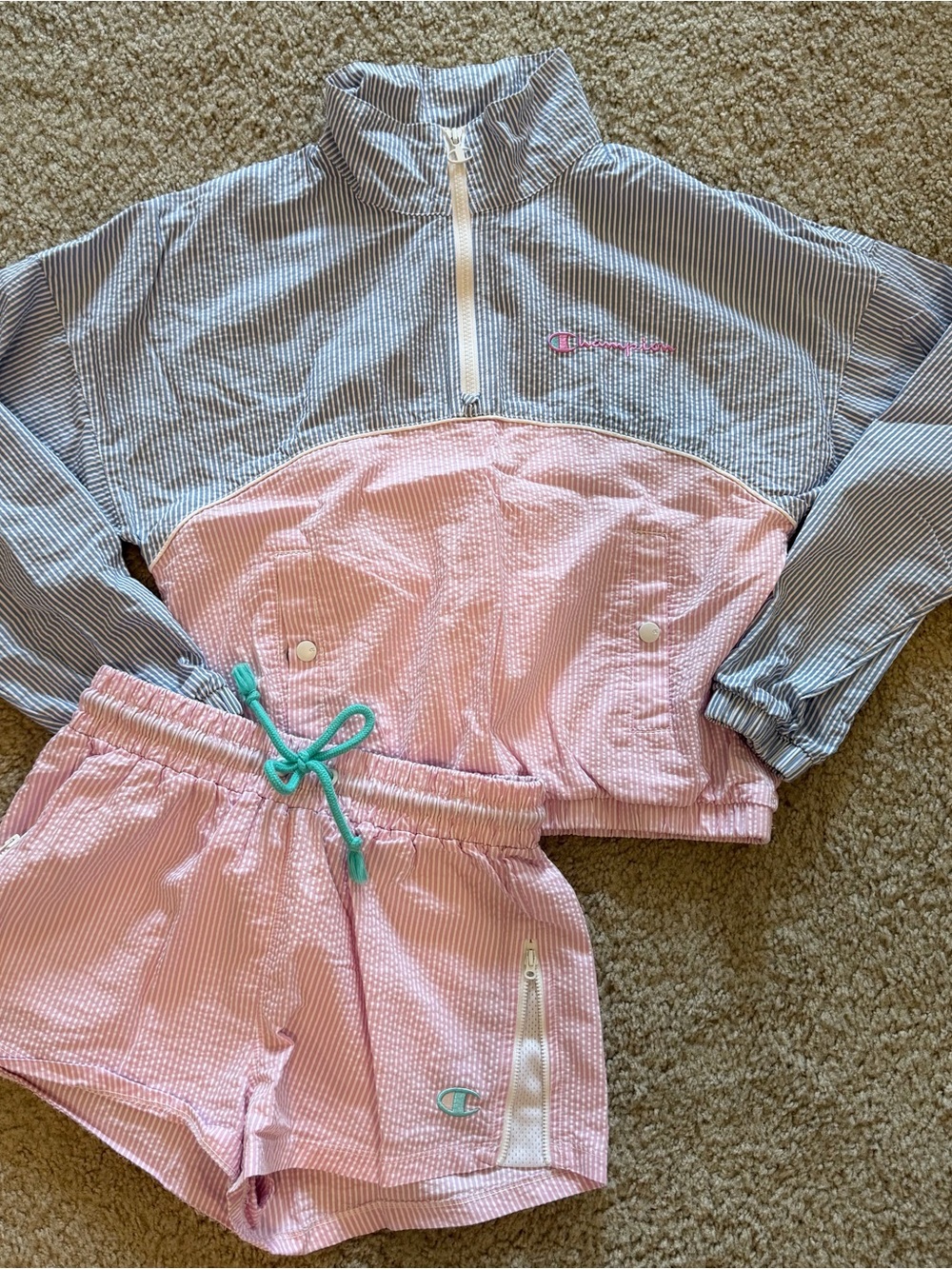 Champion Pink & Blue Seersucker Two-Piece Pajama Set